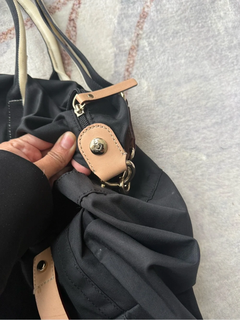 kate spade Black Nylon Shoulder Tote with Cream Straps